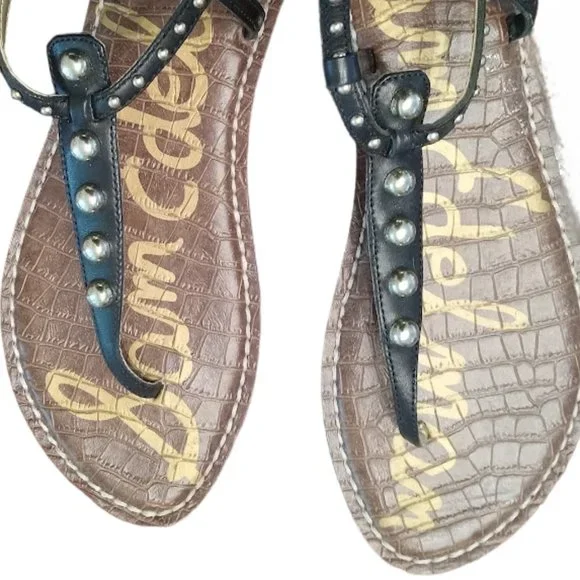 EUC | Sam Edelman | Gigi | Black Leather | Gold Studded Thong Sandal | Size: 10 - Picture 3 of 14